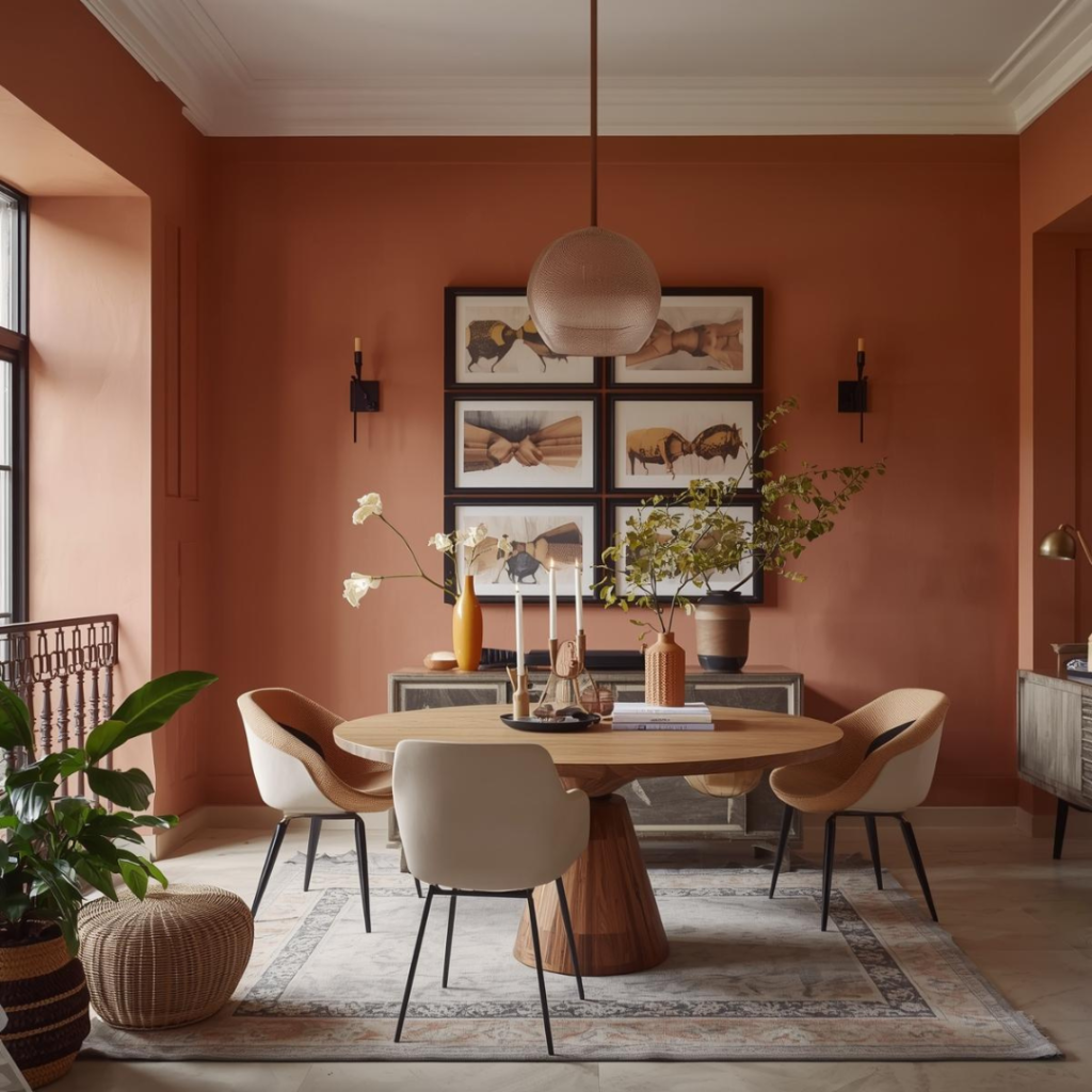 clay colour dining room 